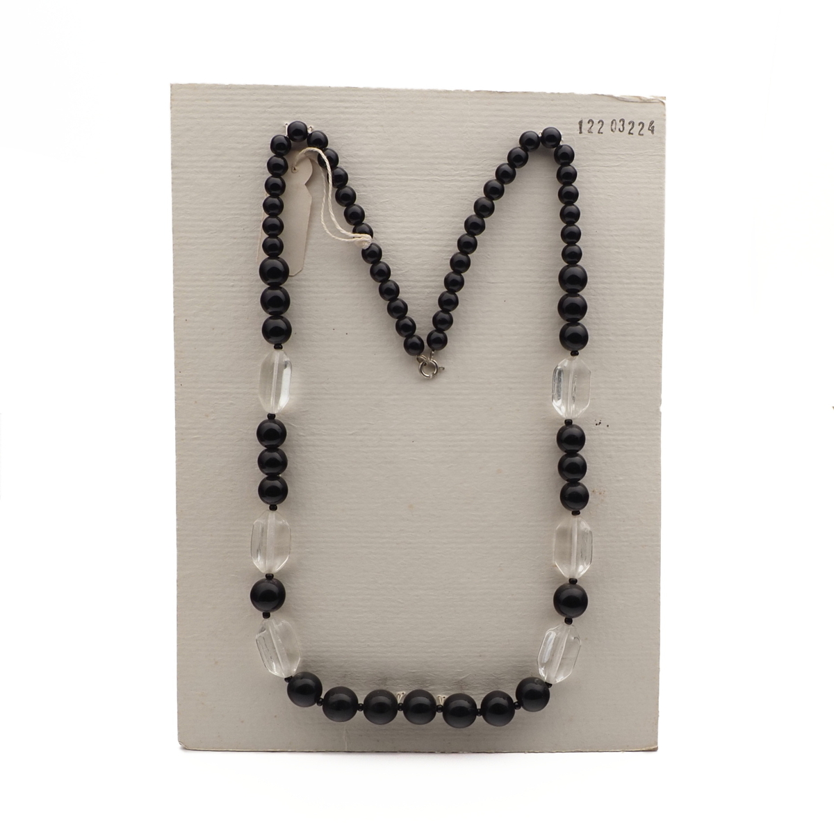 Vintage Czech necklace black round clear hexagon glass beads 