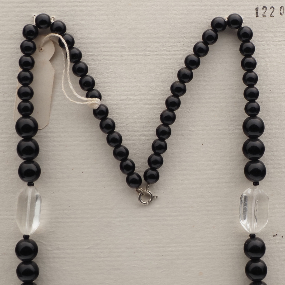 Vintage Czech necklace black round clear hexagon glass beads 