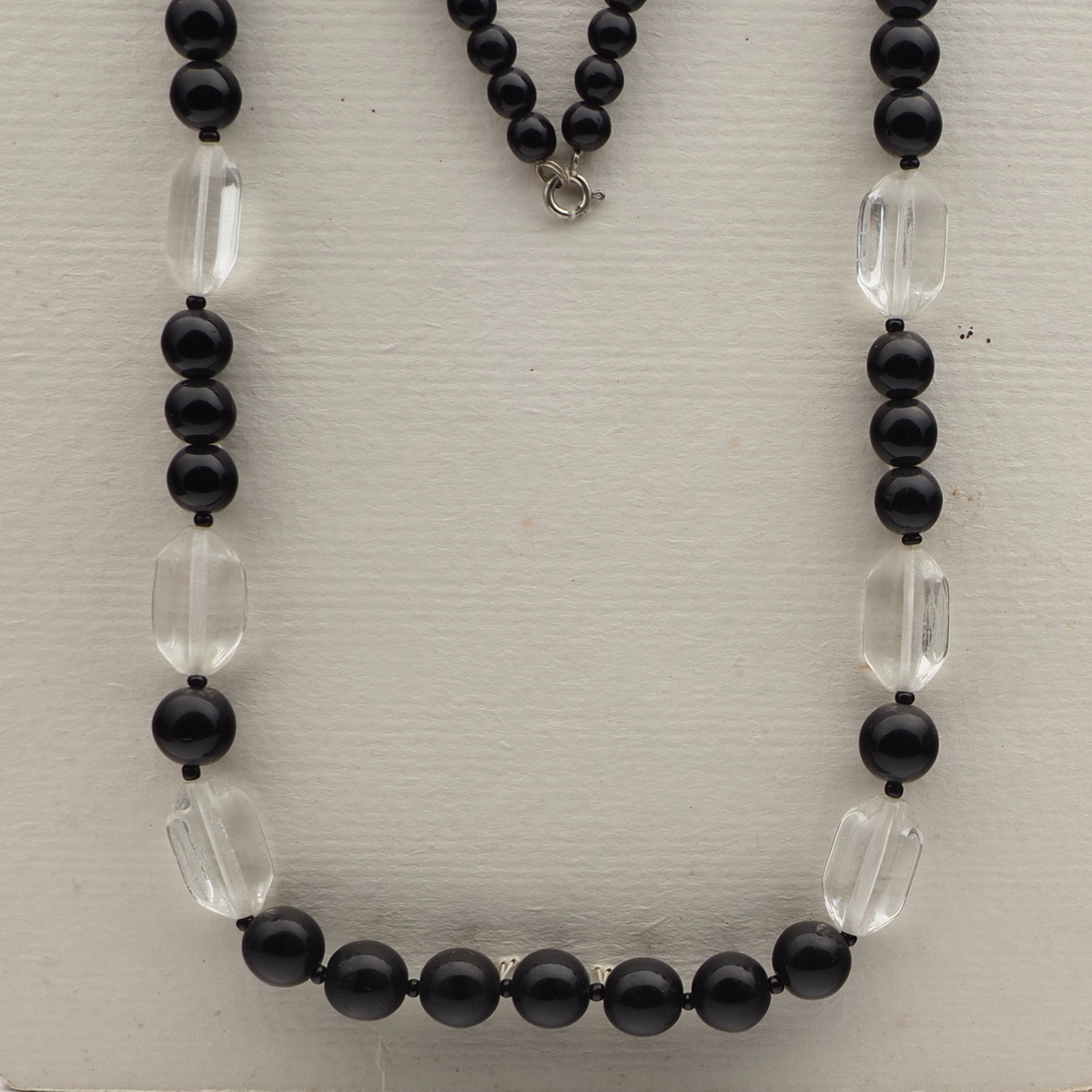 Vintage Czech necklace black round clear hexagon glass beads 