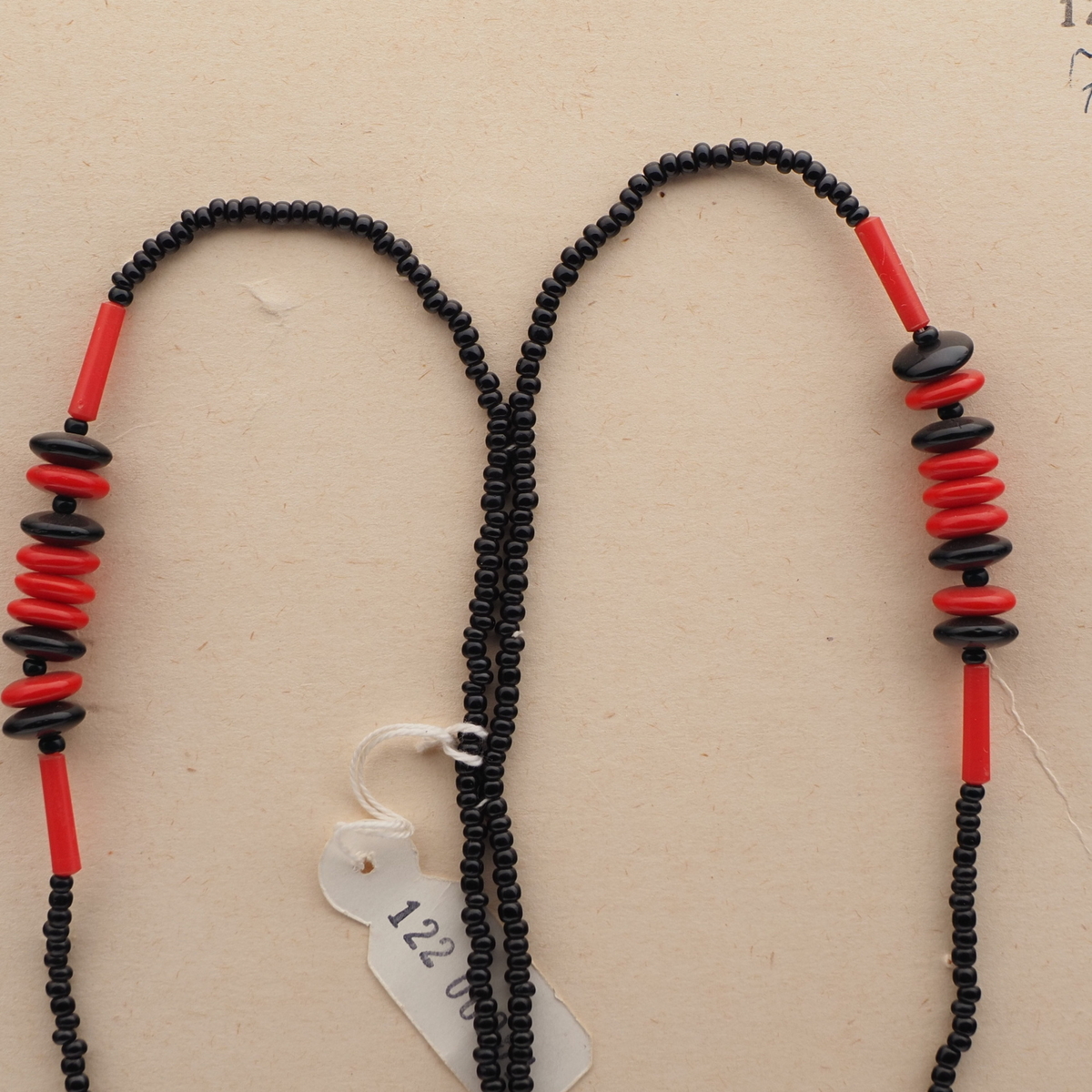 Vintage Czech necklace red black rondelle glass red bugle plastic beads 