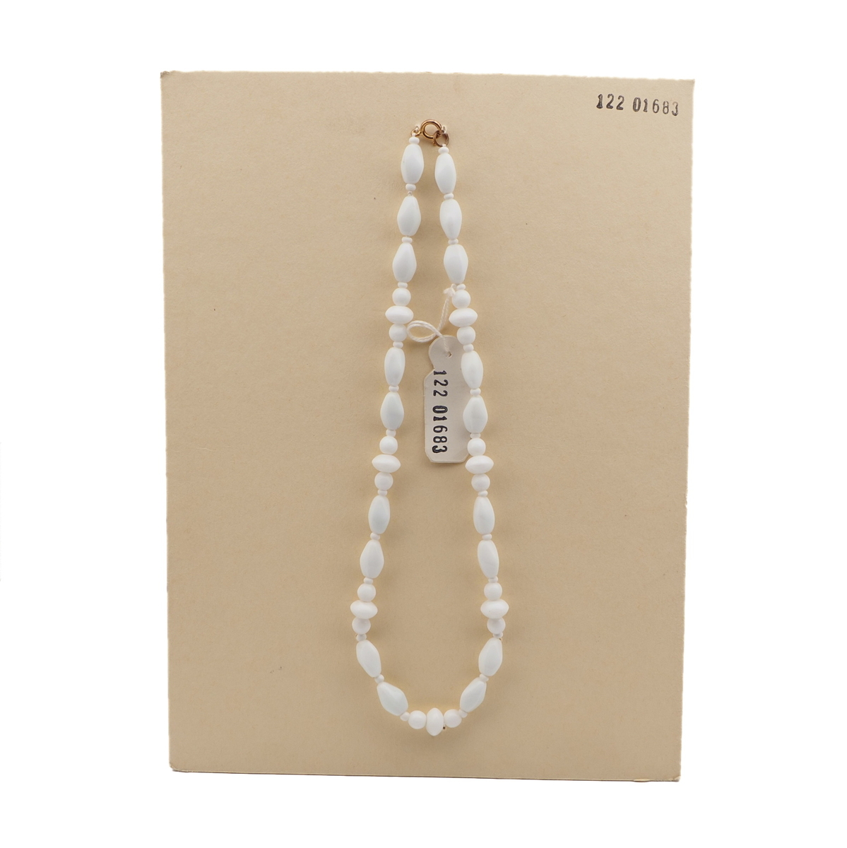Vintage Czech necklace white round oval rondelle glass beads 
