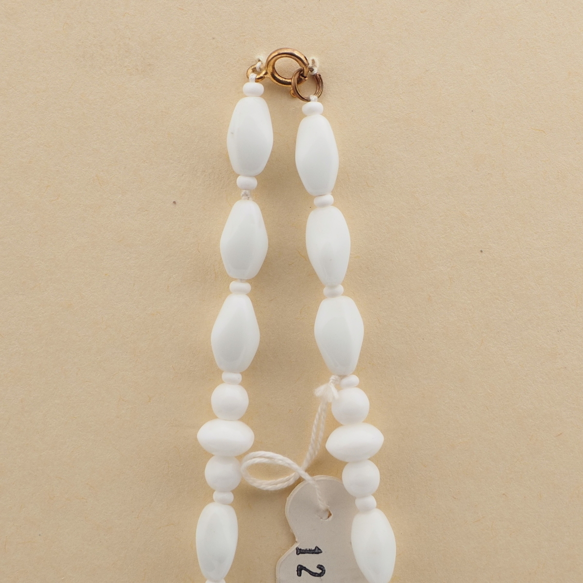 Vintage Czech necklace white round oval rondelle glass beads 