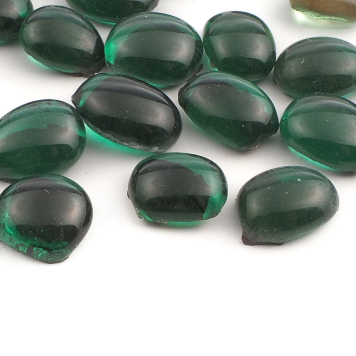 Lot (22) 19th century Czech antique Emerald green glass cabochon drops