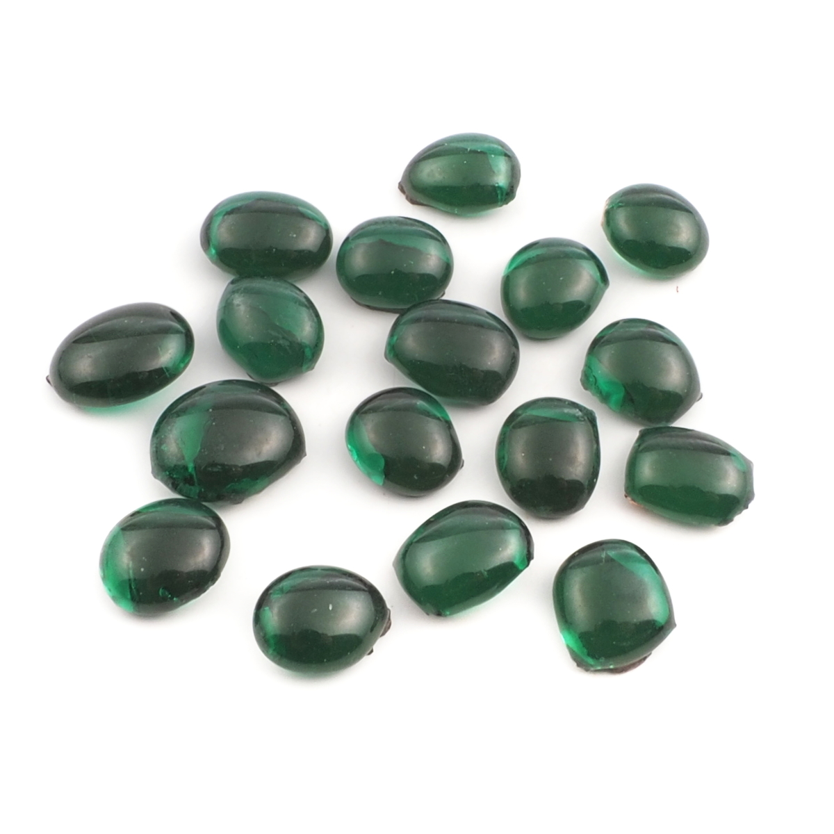 Lot (17) large C19th Czech antique Emerald green glass cabochon drops