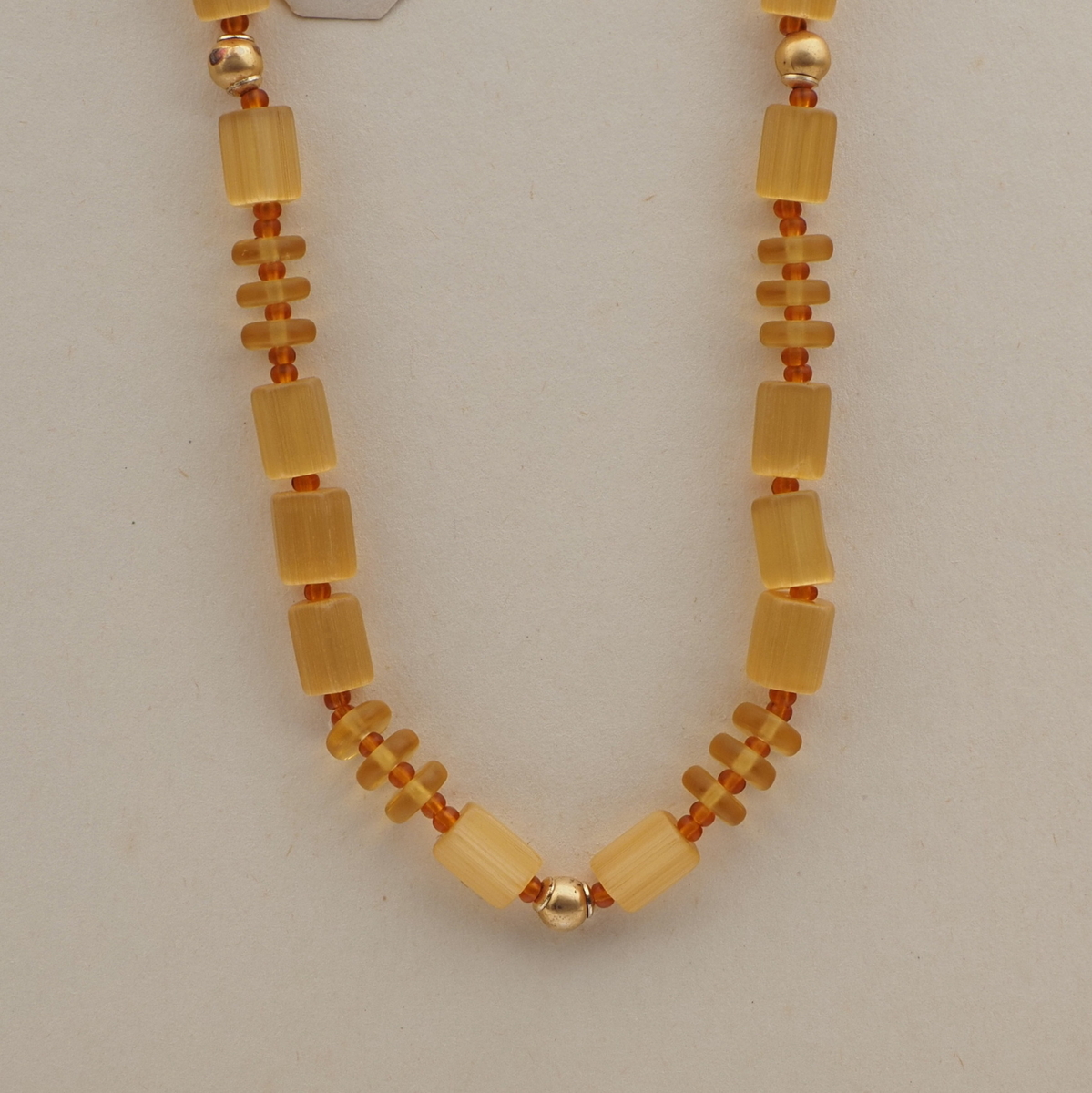 Vintage Czech necklace topaz satin atlas pentagon rondelle glass beads 