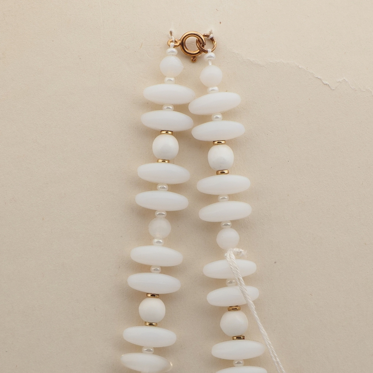 Vintage Czech necklace semi translucent opaque white glass beads 