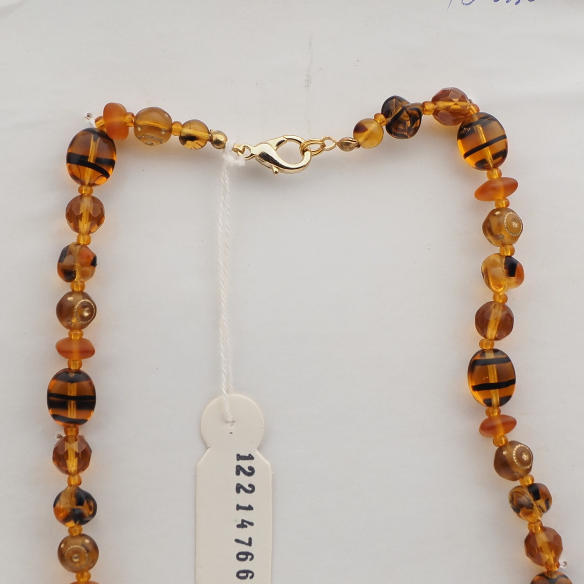 Vintage Czech necklace tortoise striped topaz glass beads 