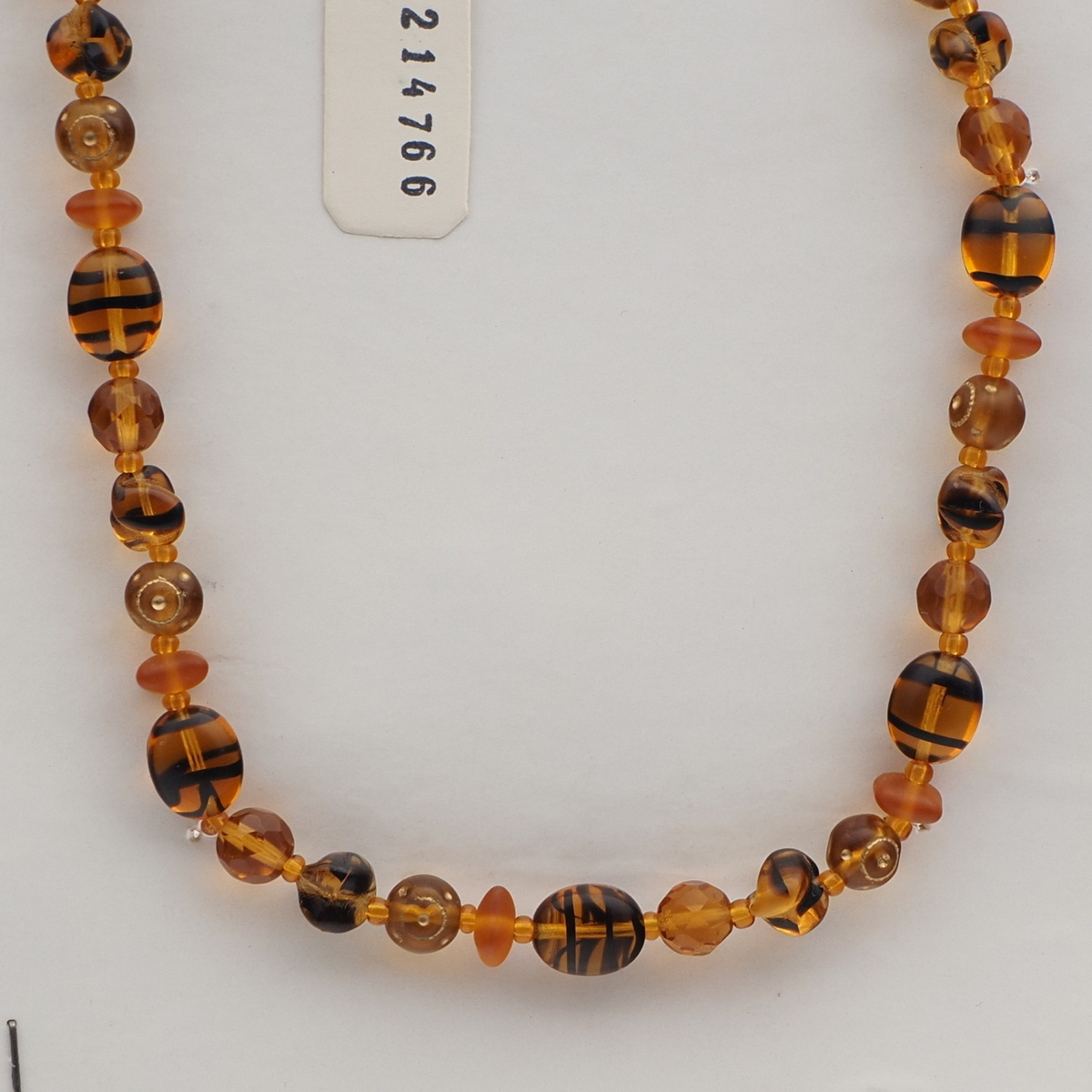 Vintage Czech necklace tortoise striped topaz glass beads 