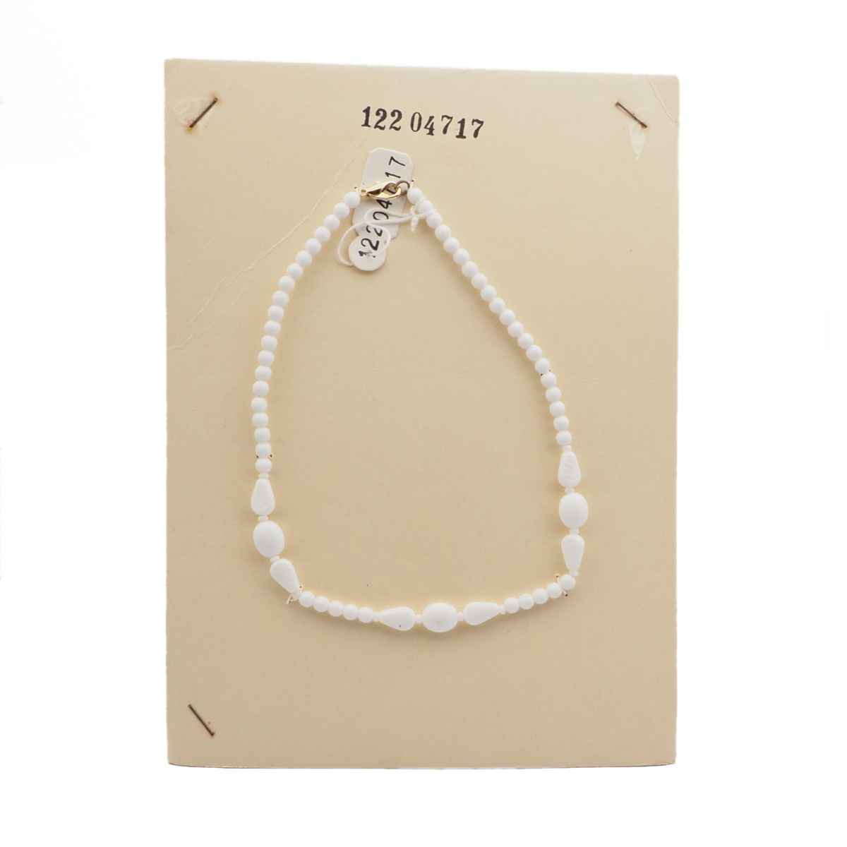 Vintage Czech necklace white round oval triangle glass beads 