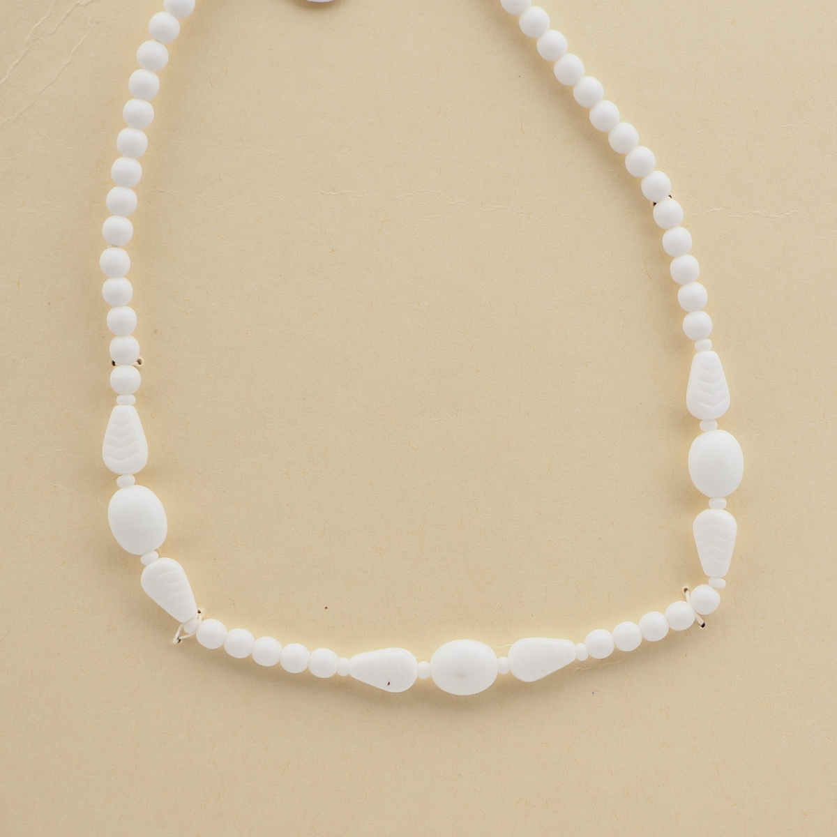 Vintage Czech necklace white round oval triangle glass beads 
