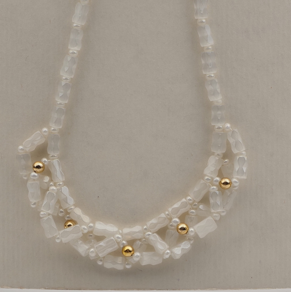 Vintage Czech necklace crystal satin atlas pentagon glass beads 16"
