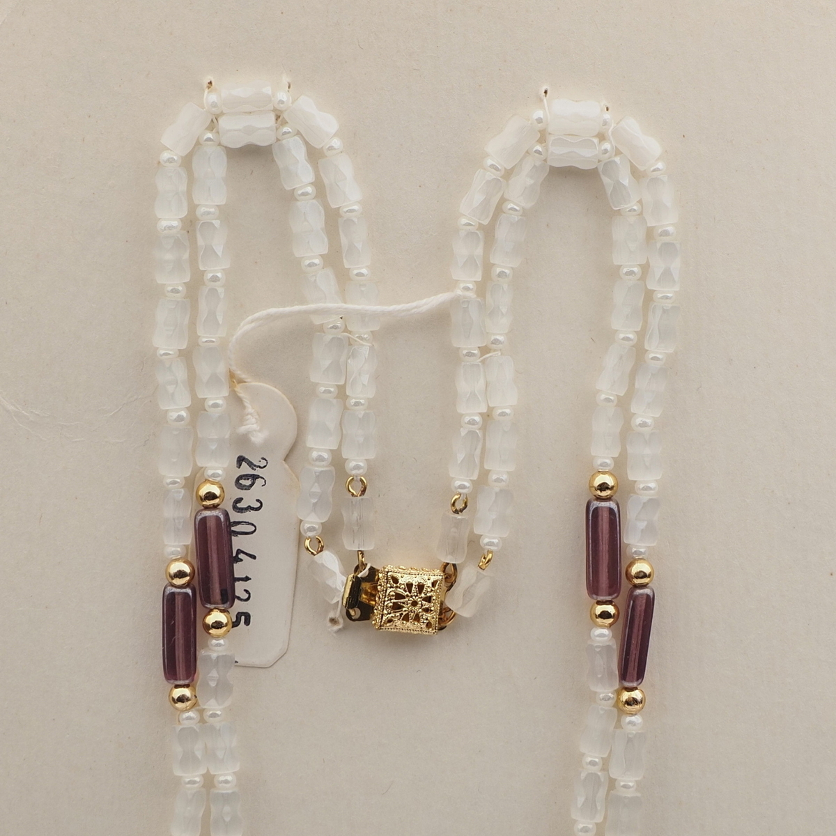 Vintage Czech 2 strand necklace crystal satin atlas pentagon rectangle glass beads