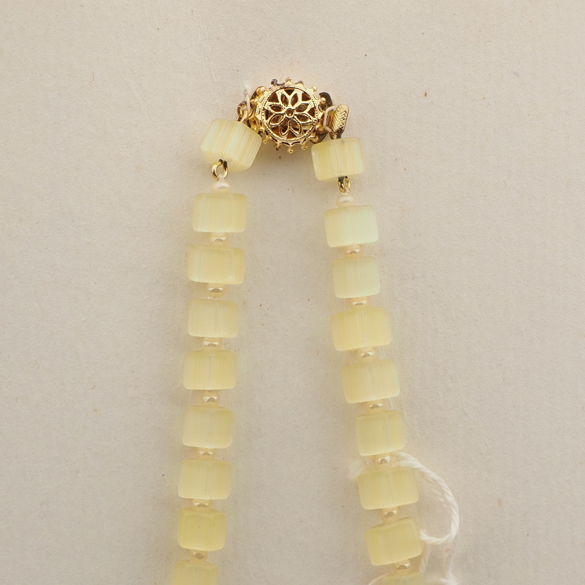 Vintage Czech necklace yellow satin atlas pentagon glass beads 