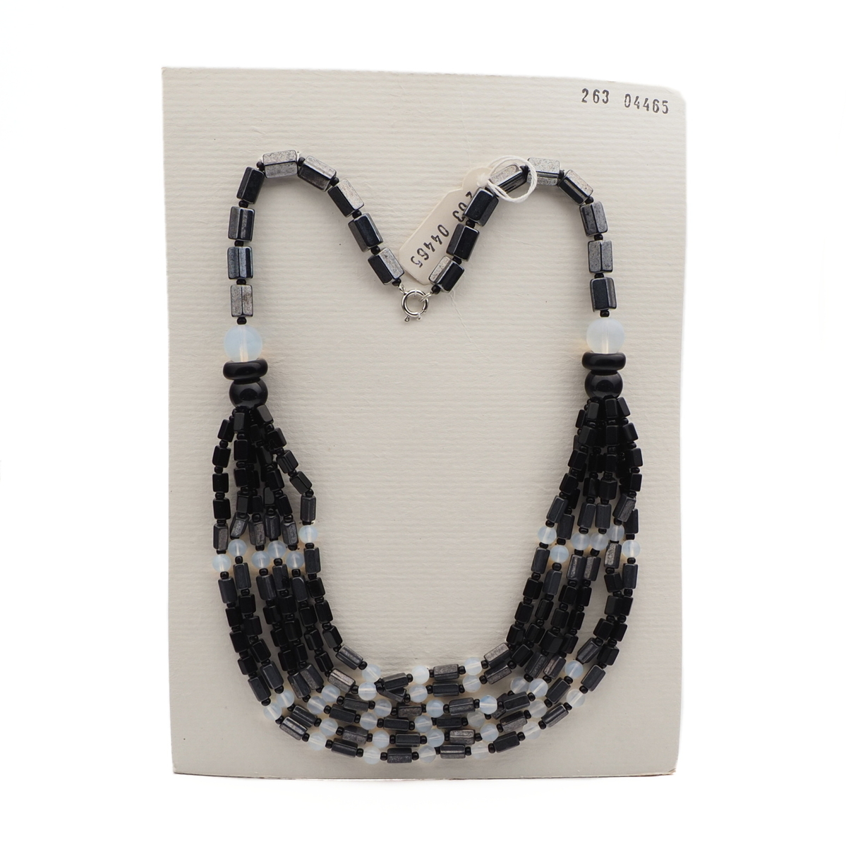 Vintage Czech 1 to 6 strand necklace hematite black pentagon opaline glass beads 