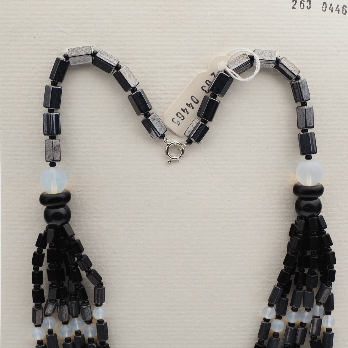 Vintage Czech 1 to 6 strand necklace hematite black pentagon opaline glass beads 