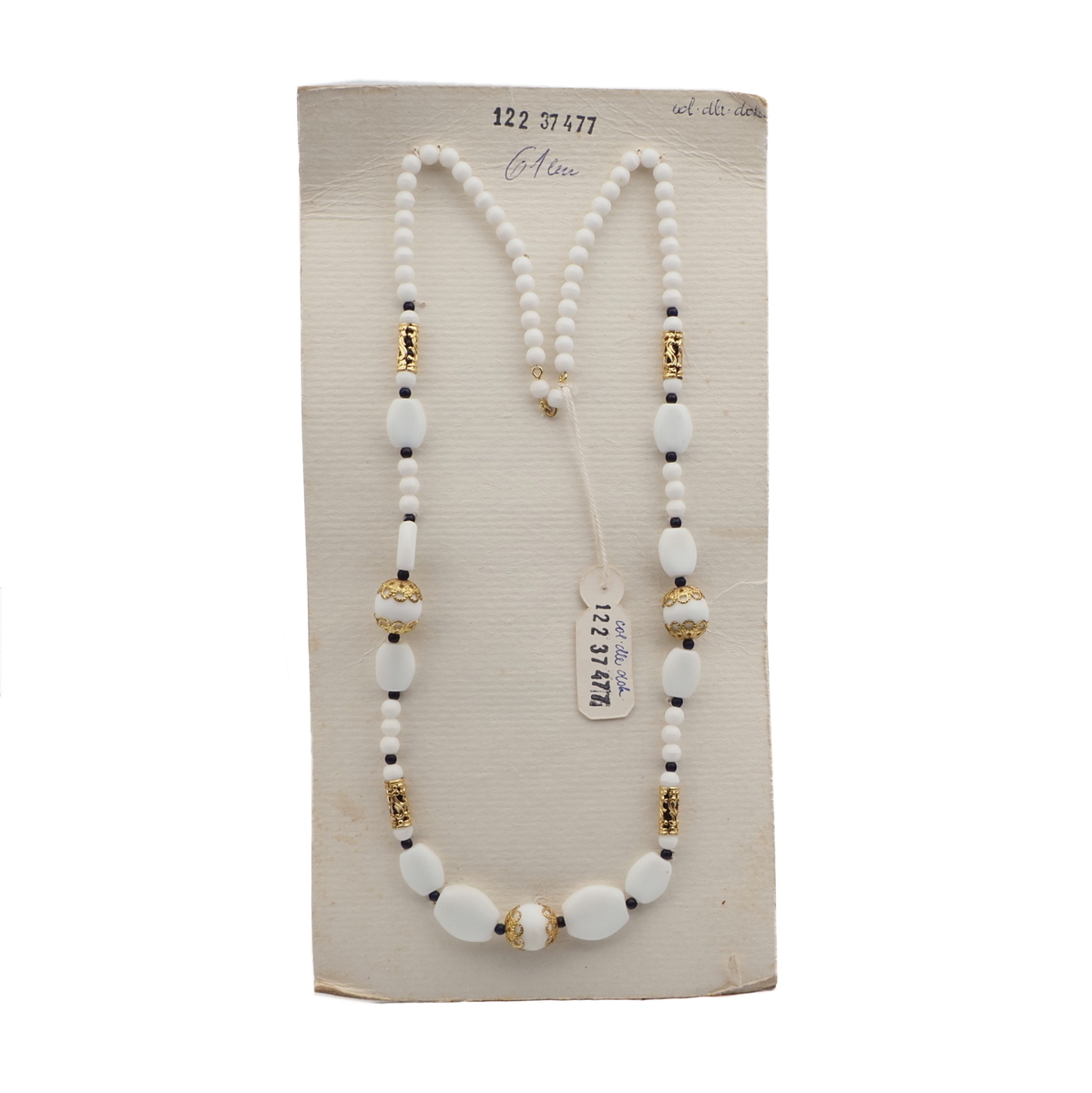 Vintage Czech necklace element white round oval glass beads 24"