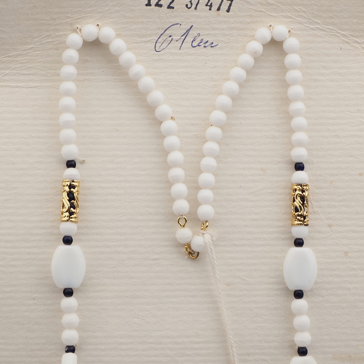 Vintage Czech necklace element white round oval glass beads 24"