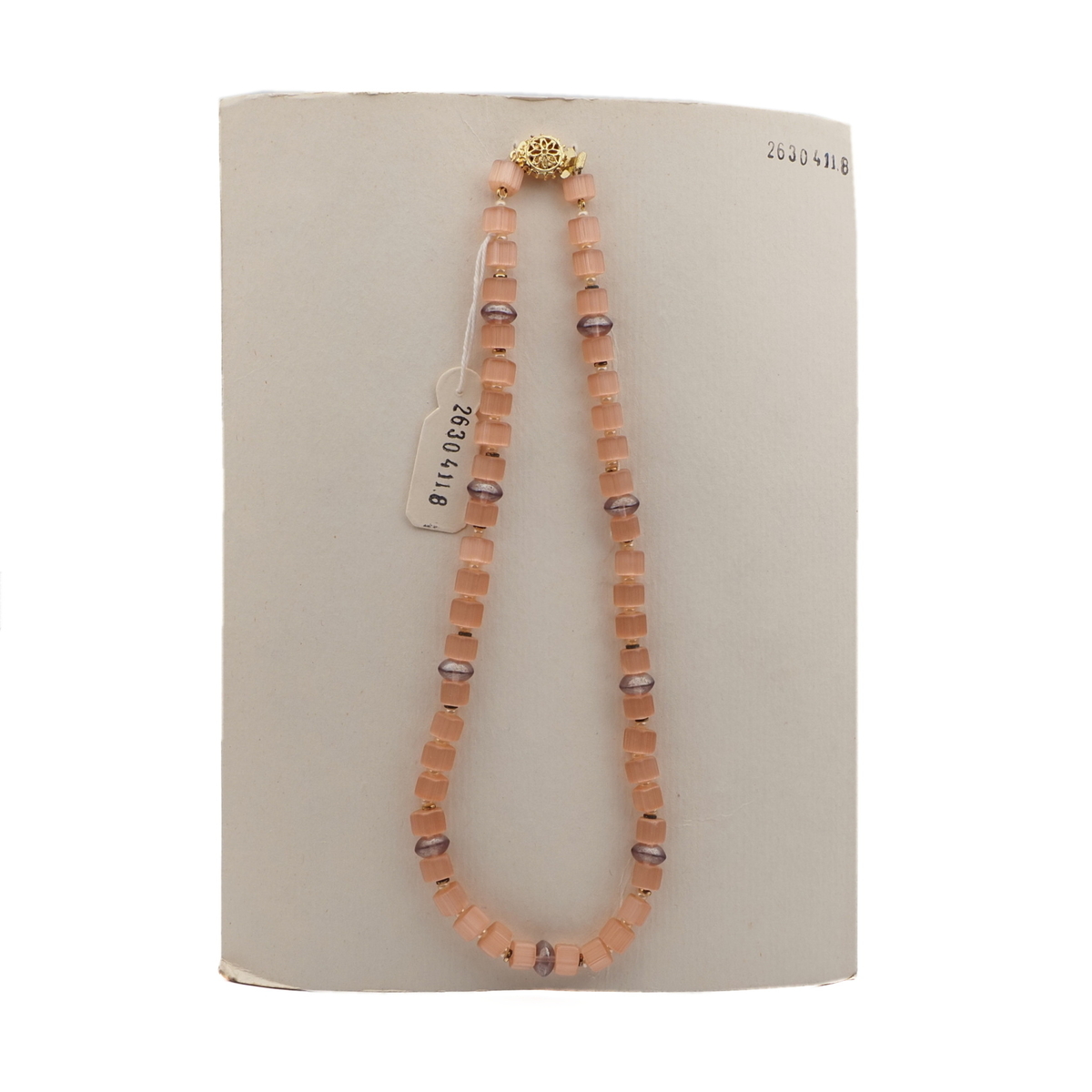 Vintage Czech necklace pink satin atlas pentagon glass beads 