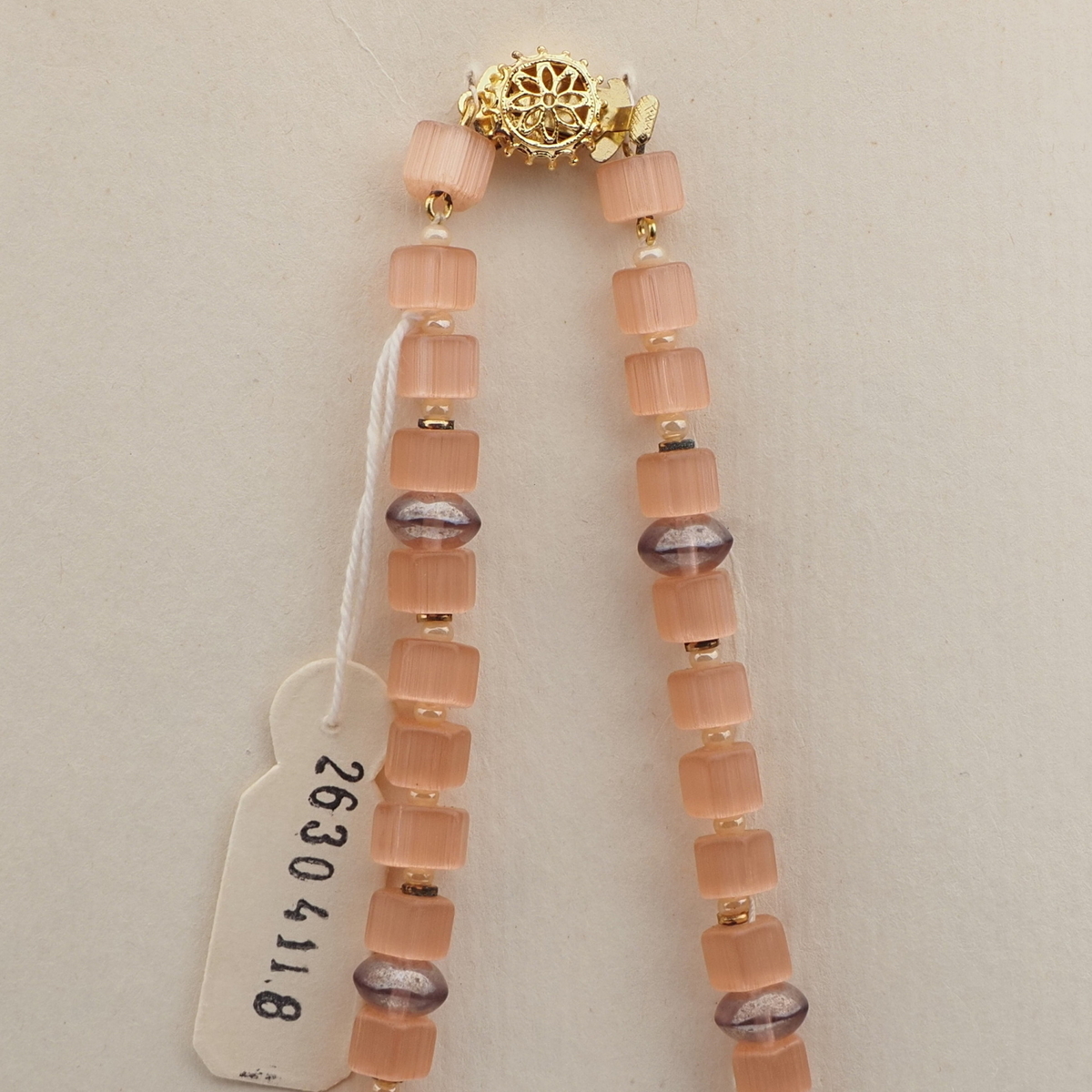 Vintage Czech necklace pink satin atlas pentagon glass beads 
