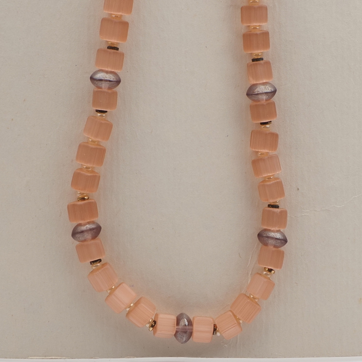 Vintage Czech necklace pink satin atlas pentagon glass beads 