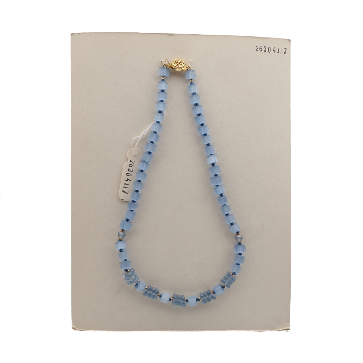 Vintage Czech necklace blue satin atlas pentagon blue rondelle glass beads 