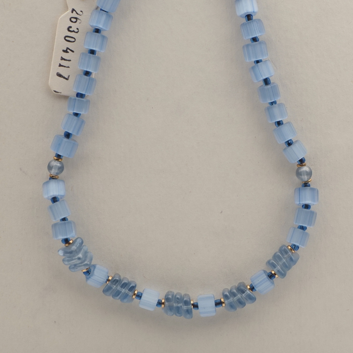 Vintage Czech necklace blue satin atlas pentagon blue rondelle glass beads 