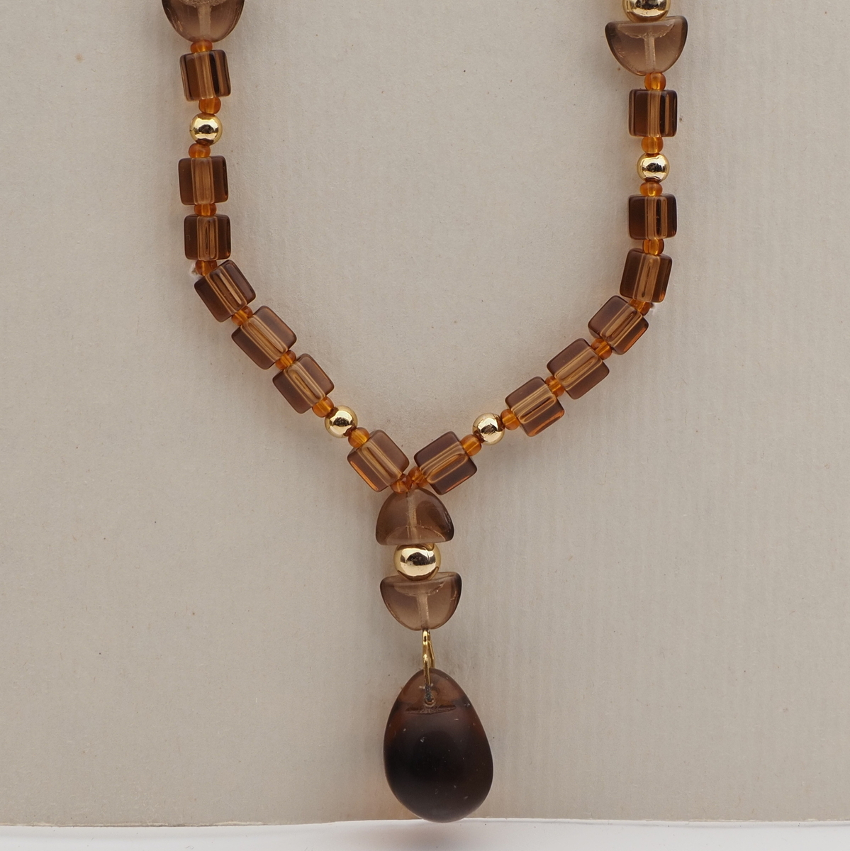 Vintage Czech necklace topaz pentagon grape pendant glass beads 