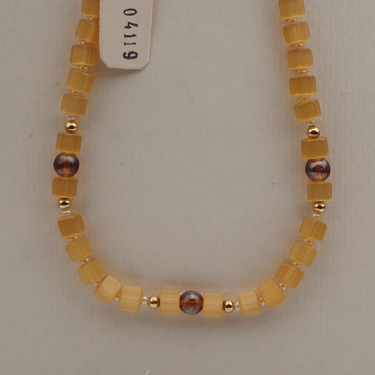 Vintage Czech necklace topaz satin atlas pentagon glass beads 