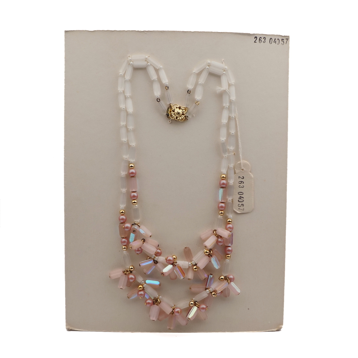 Vintage Czech 2 strand necklace vitrail pink satin atlas pentagon glass beads 