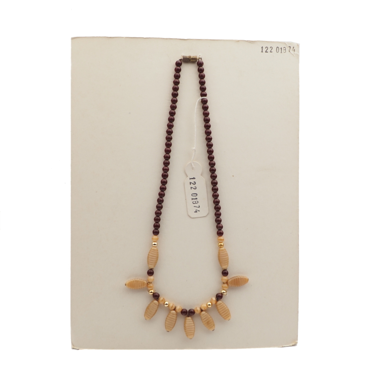Vintage Czech necklace brown satin beige glass beads 