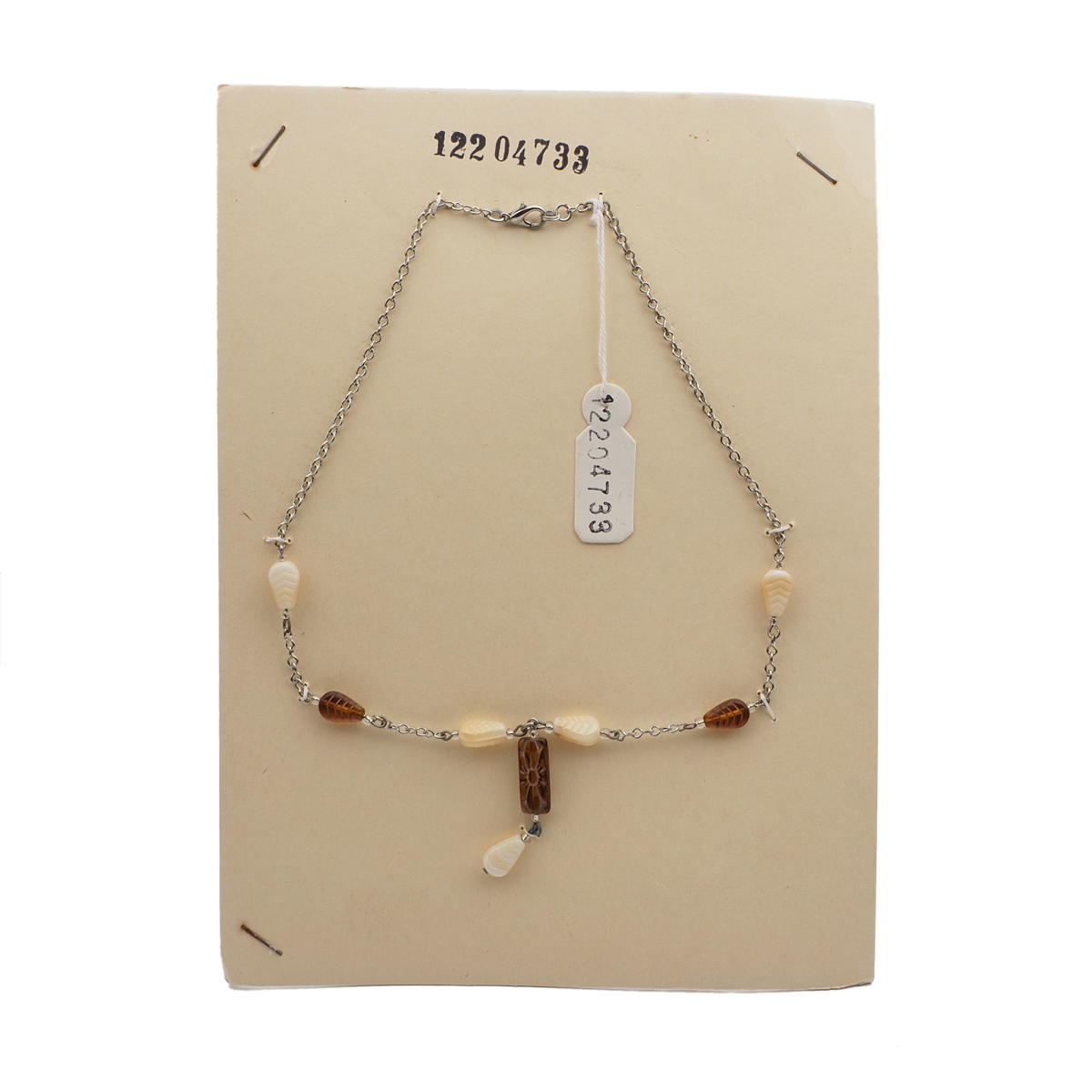 Vintage Czech silver chain necklace beige topaz gilt glass beads 