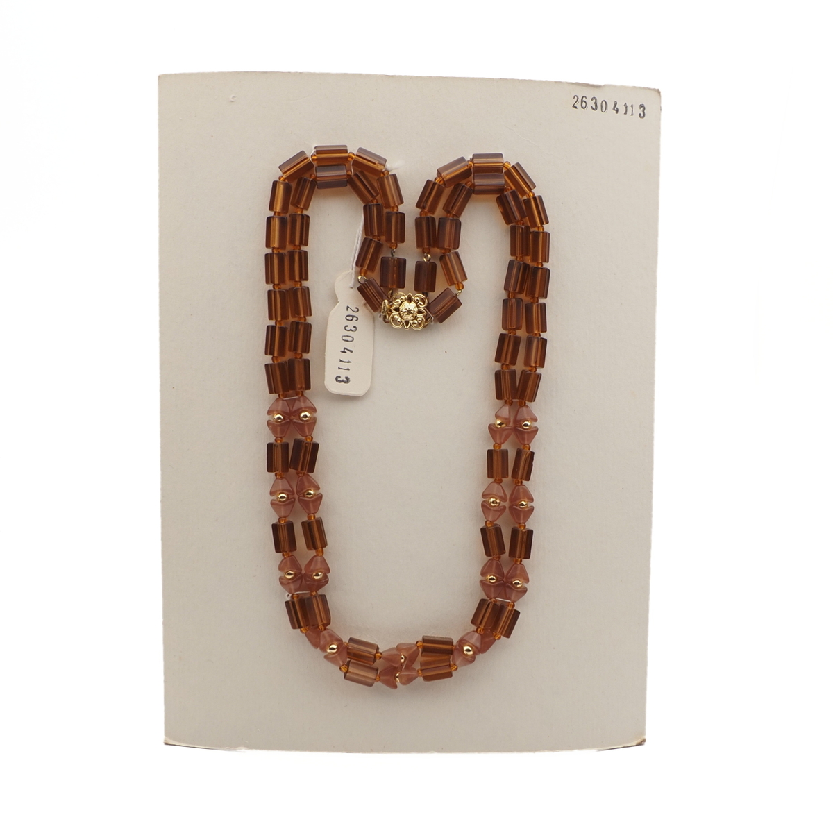 Vintage Czech 2 strand necklace topaz pentagon opaline pink glass beads 