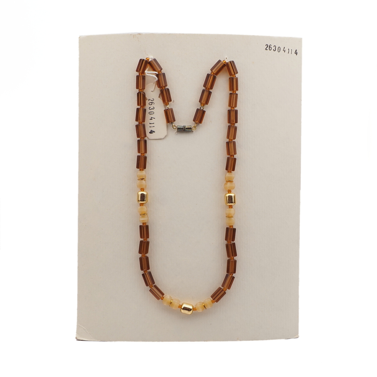 Vintage Czech necklace topaz pentagon beige opaline glass beads 