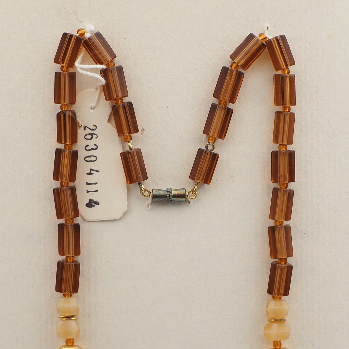 Vintage Czech necklace topaz pentagon beige opaline glass beads 