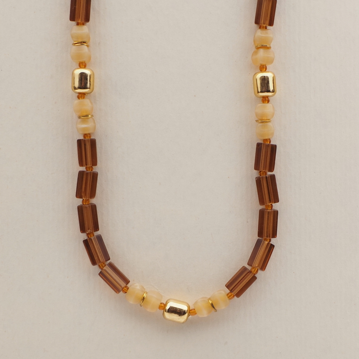 Vintage Czech necklace topaz pentagon beige opaline glass beads 