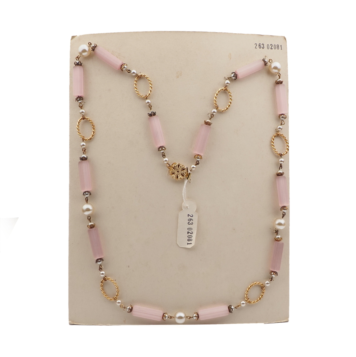Vintage Czech link necklace pink satin atlas bugle glass beads 