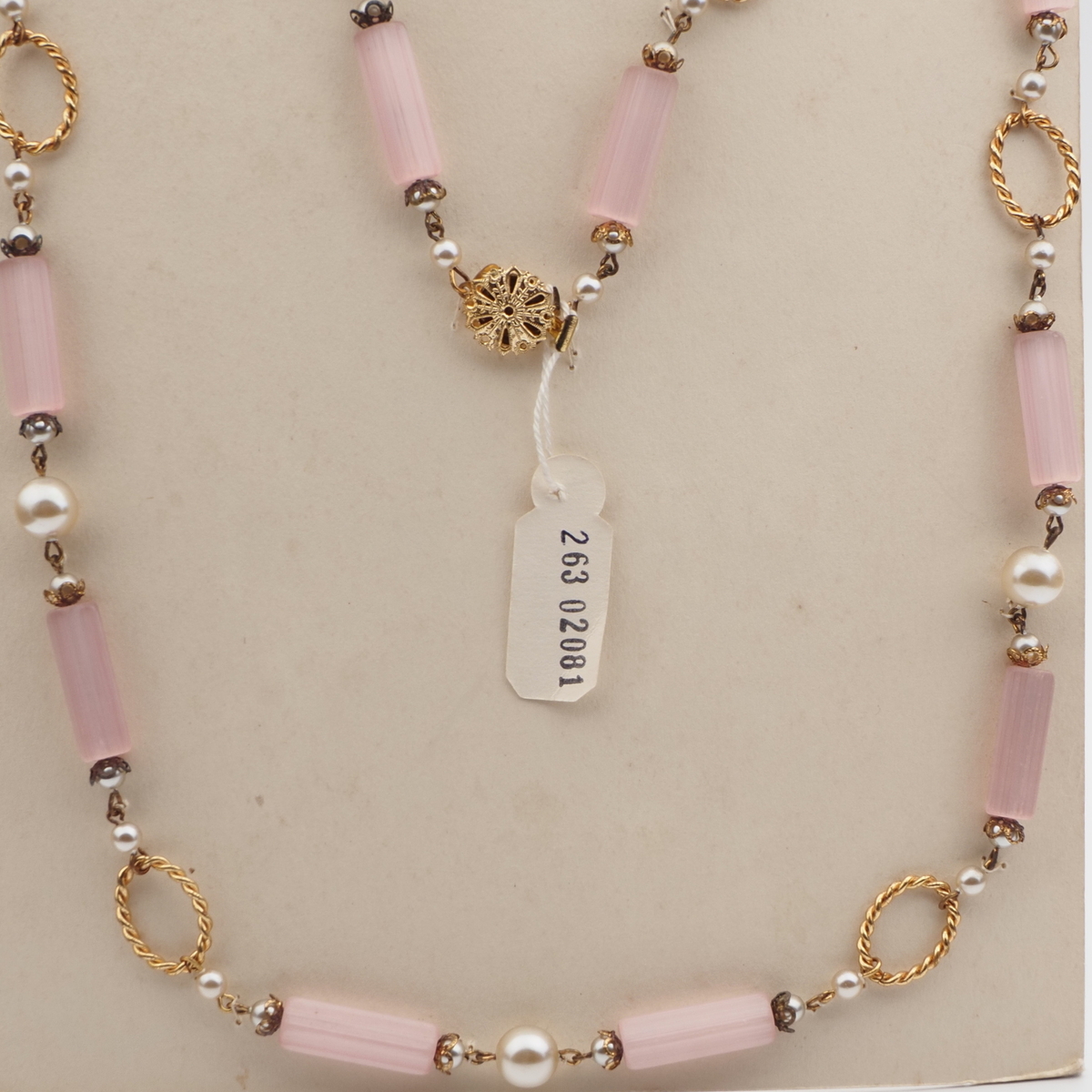 Vintage Czech link necklace pink satin atlas bugle glass beads 