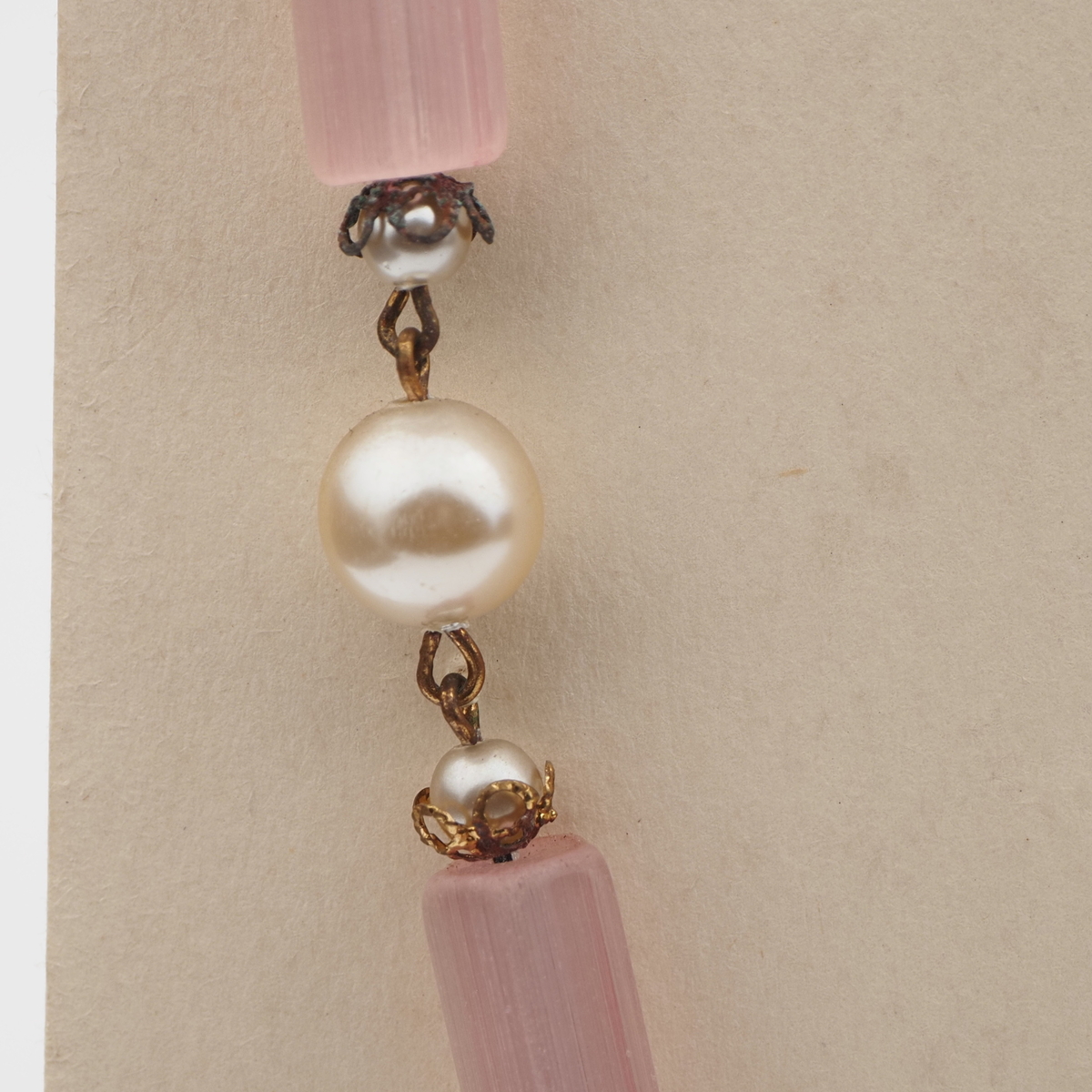 Vintage Czech link necklace pink satin atlas bugle glass beads 