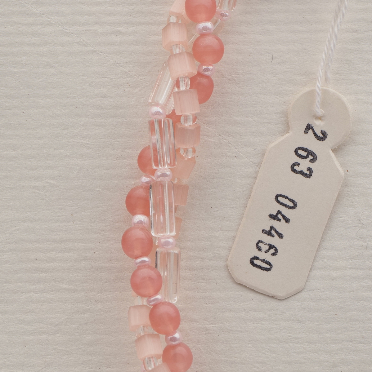 Vintage Czech 3 strand necklace pink satin atlas opaline clear glass beads 