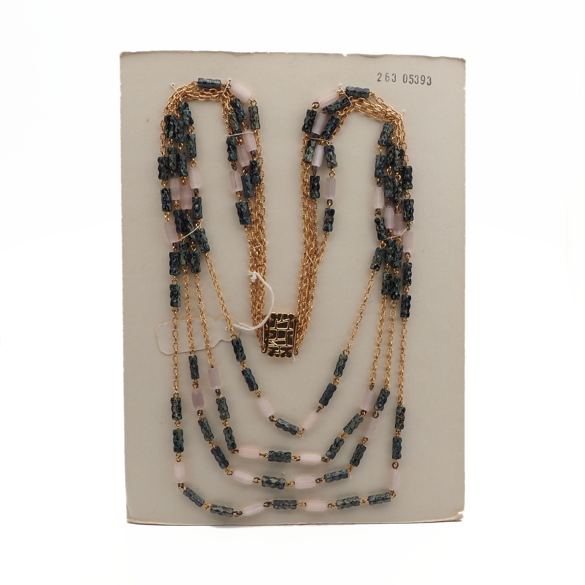 Vintage Czech 4 strand chain necklace satin atlas marble bugle glass beads 