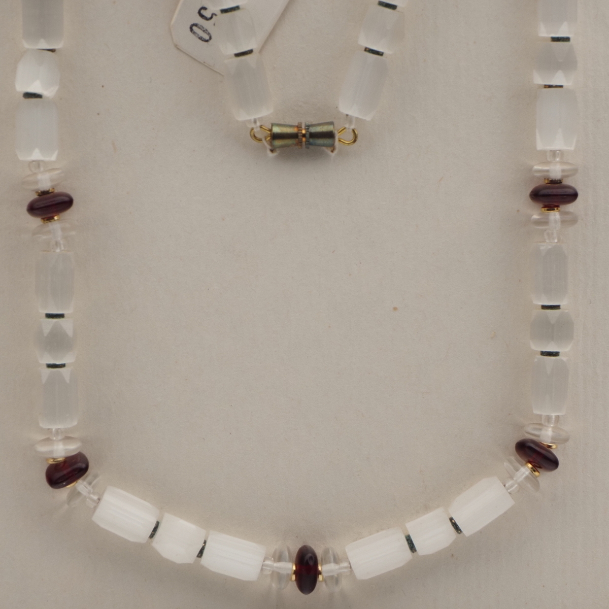 Vintage Czech necklace frost satin atlas pentagon rondelle glass beads 