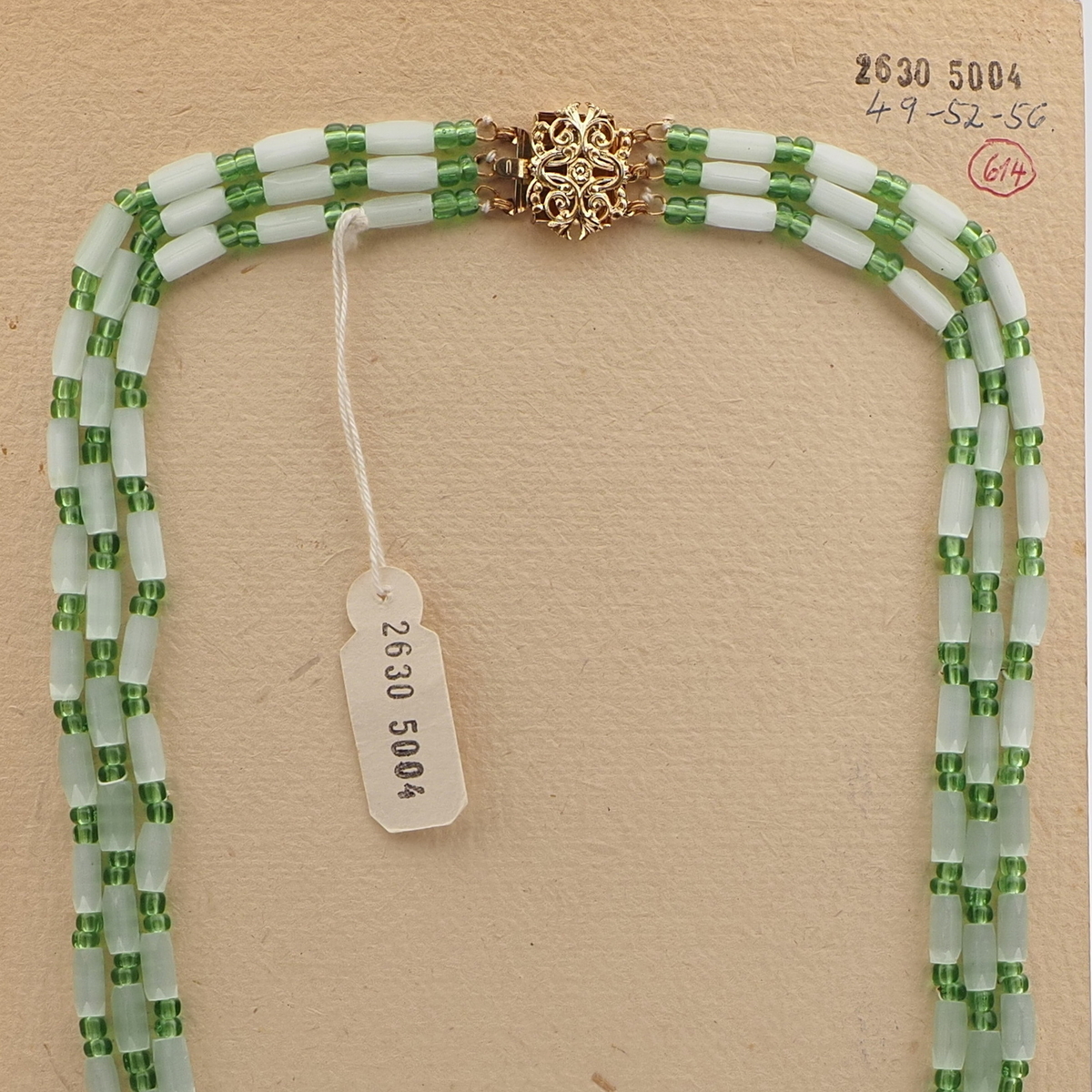 Vintage Czech 3 strand necklace frost satin atlas pentagon glass beads 