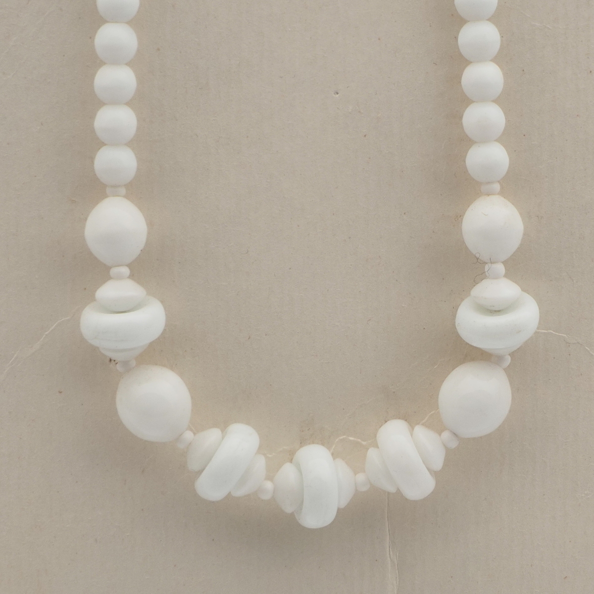 Vintage Czech necklace white rondelle round glass beads 