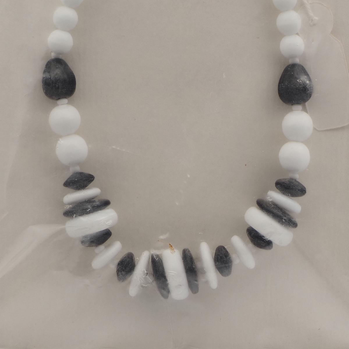 Vintage Czech necklace white black rondelle melon teardrop glass beads 