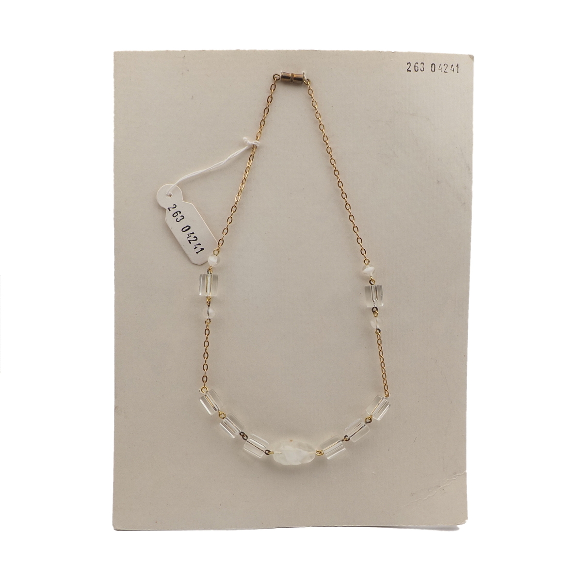Vintage Czech gold chain necklace clear pentagon bicolor glass beads 