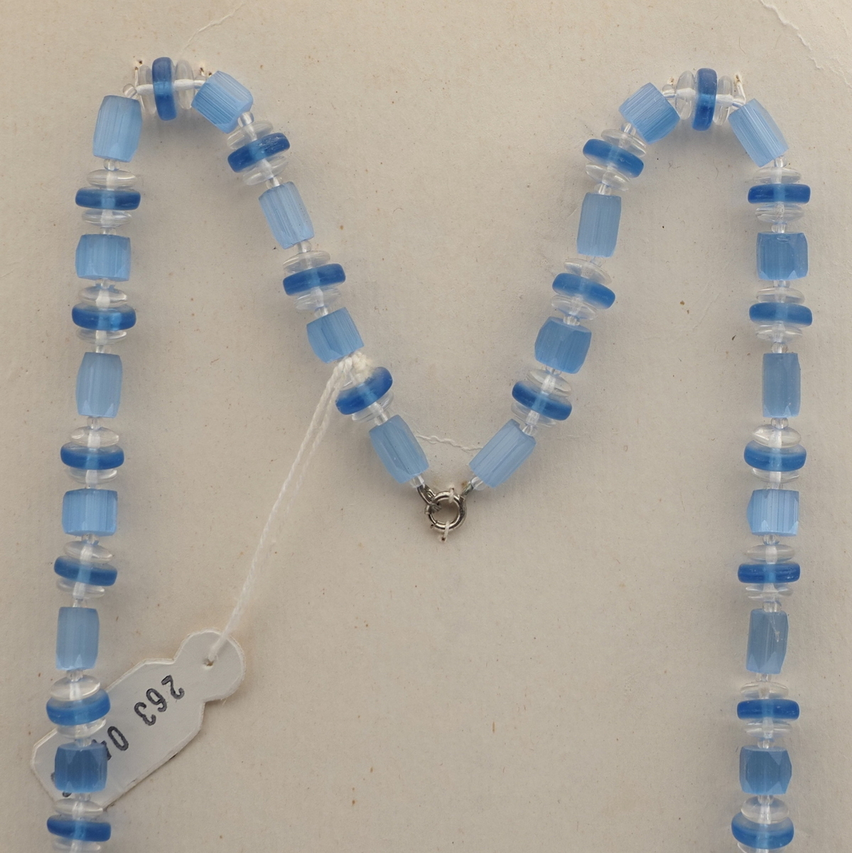 Vintage Czech necklace blue satin atlas pentagon rondelle glass beads 