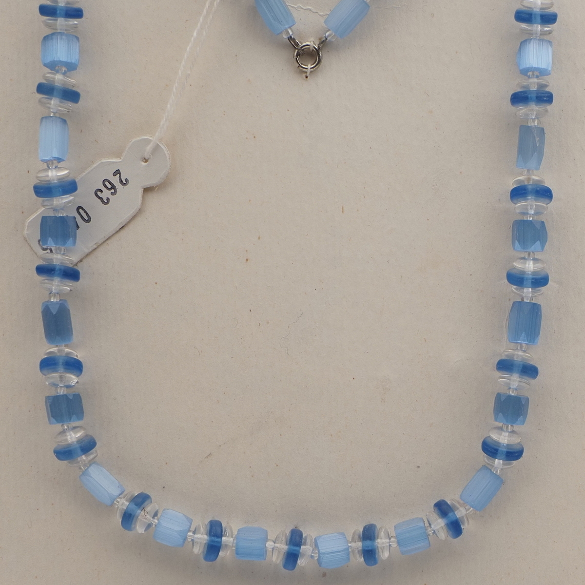 Vintage Czech necklace blue satin atlas pentagon rondelle glass beads 