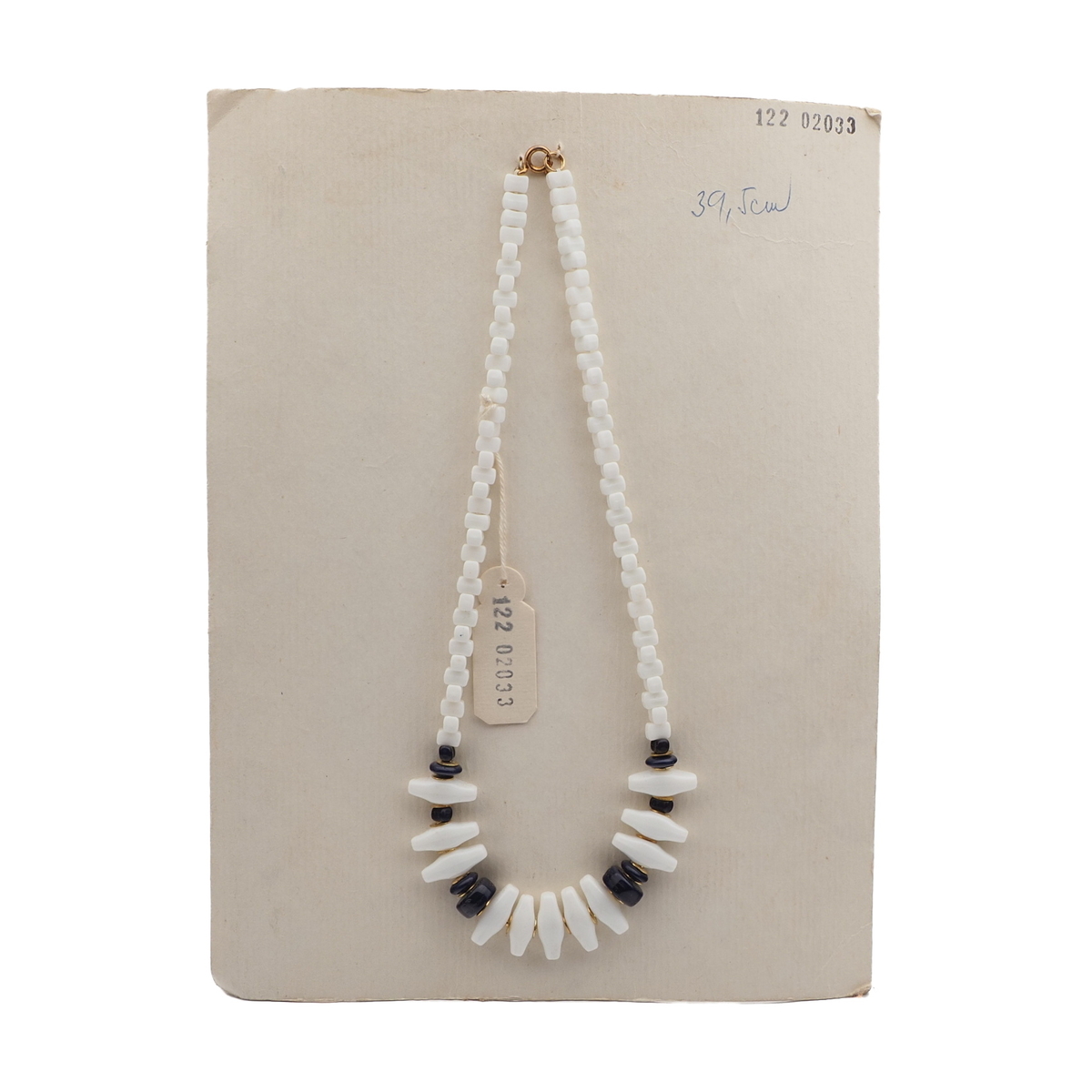 Vintage Czech necklace white dark blue glass beads 