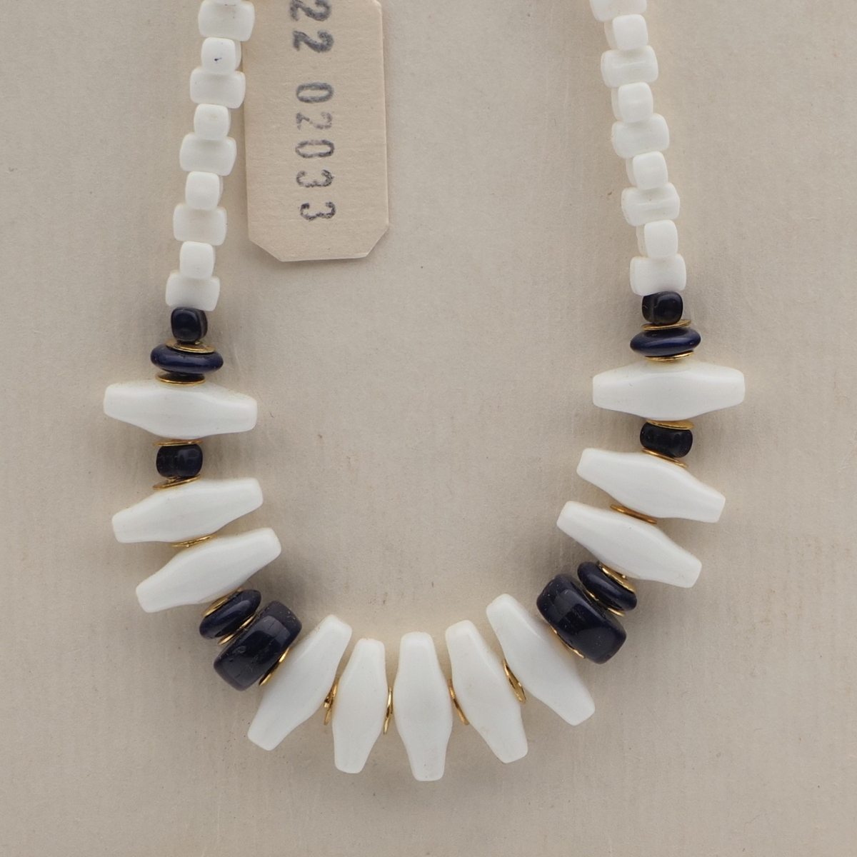 Vintage Czech necklace white dark blue glass beads 