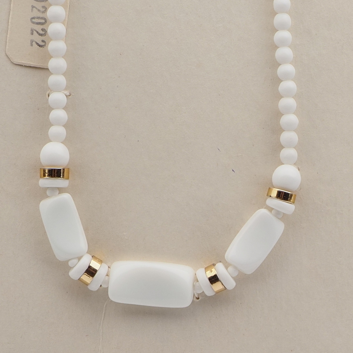 Vintage Czech necklace white glass plastic rondelle beads 